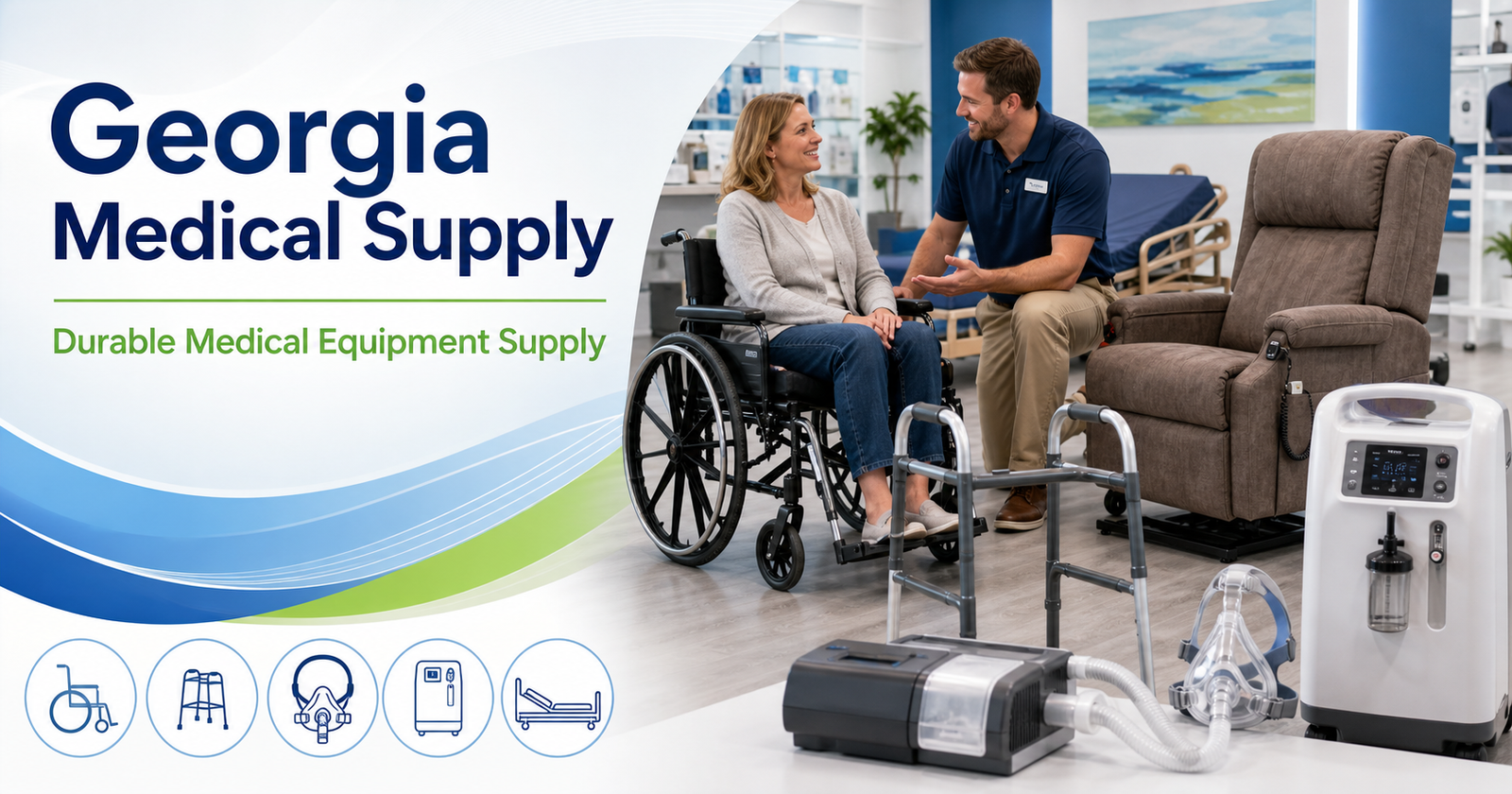 Durable Medical Equipment including wheelchair, walker, lift chair, CPAP, and oxygen equipment